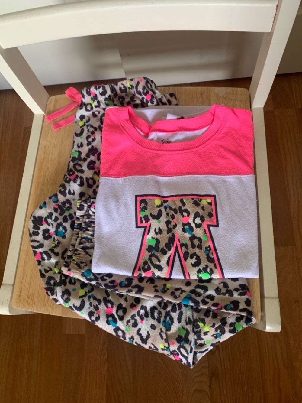 Justice Neon Pink & Leopard Print Pajama Set size 12/14